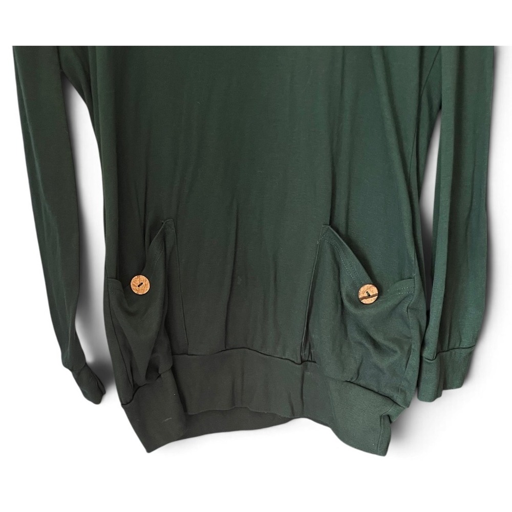 Levaca Forest Green Cowl Neck Tunic Top Wooden Buttons Pockets Women's L - Picture 4 of 7